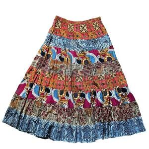 Vintage Theo Multicolor Boho Hippie Maxi Skirt: Size M